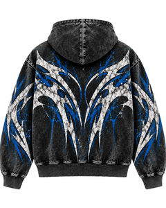 Sweat à capuche zippé oversize pour homme, noir, bleu, blanc, imprimé abstrait, streetwear, tricoté en polyester, vêtement d'automne - Product Image 4