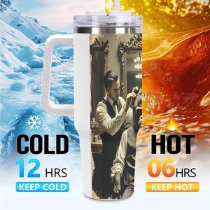 Custom Stainless Steel Tumbler 40oz With Monkey Barber Art Design For <b>Coffee</b> Or Tea - Product Image 6