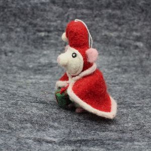 Handcrafted <b>Wool</b> Mouse Christmas Ornament Red Santa Hat Green Gift Indoor Decor Traditional Style 3.9in Height - Product Image 4
