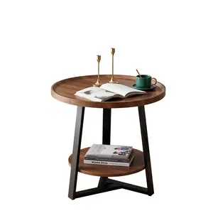 Nordic Metal Antique Eco-Friendly Coffee <b>Table</b> Simple <b>Small</b> Round Contemporary <b>Wood</b> Top Living Room Furniture - Product Image 1