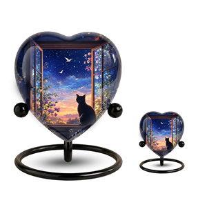 Urna Negra en Forma de Corazón con Diseño de Hojas Doradas, Hermosa Urna Decorativa para Cenizas Femeninas con Caja de Terciopelo Gratis - Product Image 5