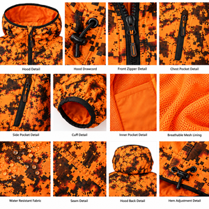 Chaqueta de Caza para Hombre, Impermeable, Cortavientos, Transpirable, de Poliéster Suave, con Camuflaje Naranja, Manga Larga, para Primavera y Actividades al Aire Libre - Product Image 6