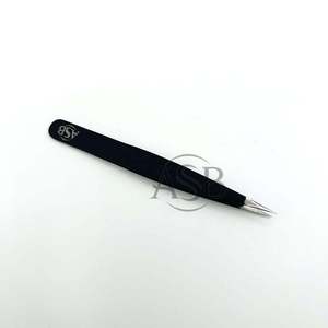 <b>Black</b> Matte Pointed Tip Tweezer With <b>Heart</b> At Handle Stainless Steel Beauty Instrument Customized Logo Printing - Product Image 4