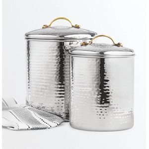 Nordic Style Hammered Silver Canister Set Polished Metal Food Container with <b>Decorative</b> Gold Brass Loop Handle Spice Storage Jar - Product Image 1