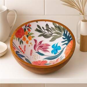 Bol en bois émaillé imprimé sur mesure en gros, écologique, fait main, en bois de manguier, design floral profond, bol décoratif - Product Image 4