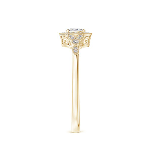 Anillo de Compromiso Vintage con Halo de Diamantes Cultivados en Laboratorio con Corte Ovalado Certificado por IGI, Diseño de Hoja en Oro de 10K, 14K, 18K, Plata 925, 935 - Product Image 3