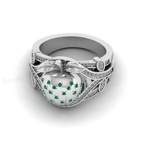 Anillo de Plata 925 con Baño de Oro, Diseño de Manzana con Circonitas Cúbicas Redondas, Joyería Fina para Mujer, Superventas - Product Image 2