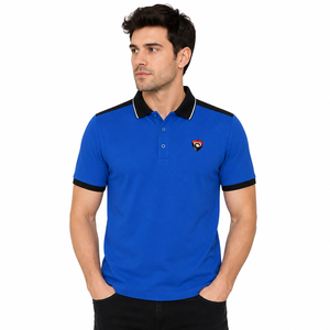 Chemise à manches courtes bleue pour homme Dumela International, broderie sur le devant, unie, décontractée, respirante, en polyester tricoté 200g, coupe classique - Product Image 2