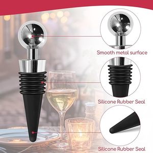 Bouchon de bouteille de vin en acier inoxydable avec surface lisse, fermeture en liège, boîte cadeau avec logo personnalisé pour bar et restaurant - Product Image 1
