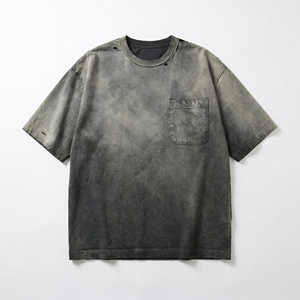 T-shirt oversize délavé à l'acide |   T-shirt vintage délavé à poches en tissu épais |   Fabricant de vêtements streetwear sur mesure OEM - Product Image 1