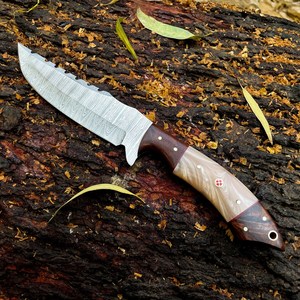 Cuchillo de Acero de Damasco Forjado a Mano, Hoja Entera, Grado Industrial, Profesional, para Campismo, Caza, Supervivencia, Táctico, Punta Fija - Product Image 2