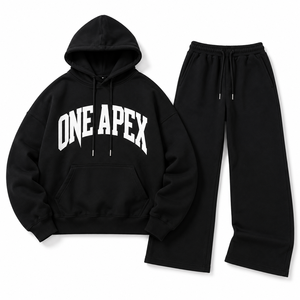 Ensemble de survêtement ONEAPEX SPORTS WEAR pour homme : sweat à capuche noir oversize et pantalon de jogging large en coton épais de qualité supérieure, séchage rapide et respirant - Product Image 5