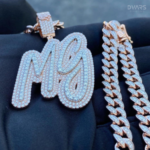 Pendentif personnalisé pour homme avec initiale, style Hip Hop Rapper, en argent sterling 925 bicolore, serti de moissanite, testé et certifié - Product Image 4