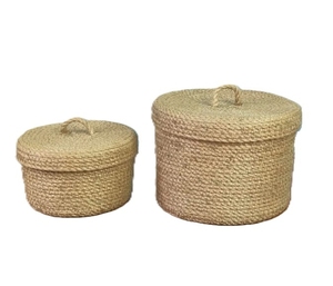 Cesta de yute 100% natural de alta calidad con tapa a juego, producto ecológico natural para el hogar y el jardín - Product Image 1
