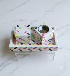 Ensemble de porte-encens en matériau organique sculpté sur mesure, motif feuille, diffuseur d'aromathérapie, plateau, décoration d'intérieur, cadeau - Product Image 1