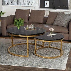 Modern Round Handmade Marble Top Metal Frame <b>Nesting</b> <b>Coffee</b> <b>Table</b> <b>Set</b> KS International Living Room Furniture - Product Image 2
