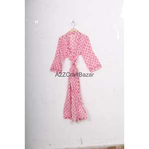 Kimono Hecho a Mano 100% Algodón, Bata de Baño para Mujer, Ropa de Dormir Abierta por Delante, Vestido de Playa - Product Image 4