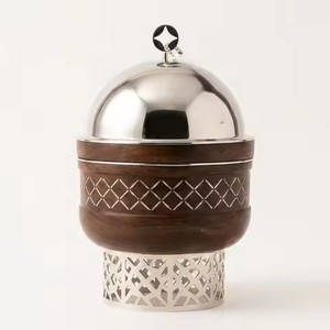 Most Selling Wooden Cross Pattern Stainless <b>Steel</b> Dome Arabic Food Warmer Hot <b>Pot</b> For Hotel Buffet Catering Service Usage - Product Image 1