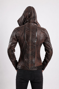 Men's Brown Denim Reversible Waterproof Tree <b>Camo</b> Safari <b>Jacket</b> Distressed Ribbed Studded Vintage Casual Outerwear - Product Image 5