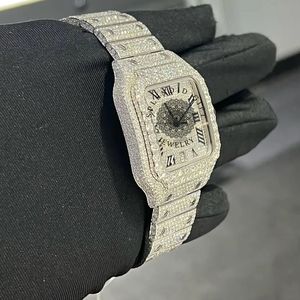 Luxury Men's Diamond <b>Watch</b> <b>Case</b> Analog Quartz Rhinestone Band Roman Numeral Dial 28mm Silver Tone Jewelry Style Sapphire Crystal - Product Image 4