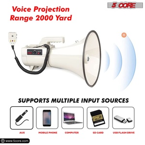 Mégaphone professionnel 5 cœurs 100W, haut-parleur PA type corne de bœuf, modèle 4501, USB, portée 2000 yards, sirène puissante, amplificateur vocal numérique - Product Image 3