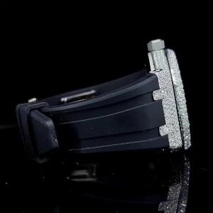 Reloj Deportivo de Lujo Estilo Hip Hop, Rectangular, con Incrustaciones de Moissanita, Completamente Pavimentado, de Acero Inoxidable, Correa de Goma, Cristal de Zafiro, 41 mm, Mecánico - Product Image 2