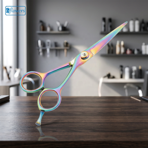 <b>Left</b>-<b>Handed</b> Barber Shears Rainbow Color Premium Quality Stainless Steel Beauty Type <b>Scissor</b> with Sharp Blade - Product Image 3