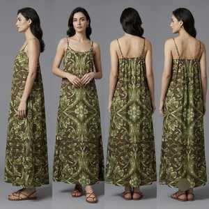 Robe longue décontractée pour femme, style bohème, imprimé floral, en soie, viscose et polyester, coupe ample, bretelles spaghetti, ajustement régulier - Product Image 1