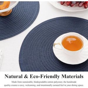 Set di 6 tovagliette rotonde in poliestere intrecciato da 15 pollici, lavabili, per interni/esterni, per tavolo da pranzo. - Product Image 4