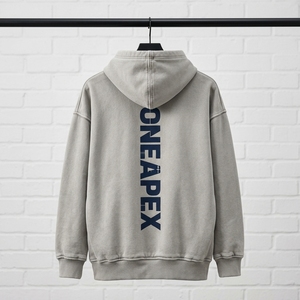 Custom <b>Men's</b> <b>White</b> Oversized Hoodie Vertical Back Logo Pullover Streetwear <b>Sweatshirt</b> - Product Image 2