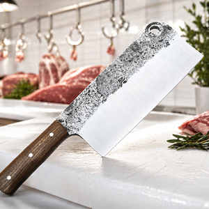 Custom Handmade Carbon Steel Cleaver with Ambidextrous Wood Handle Extra <b>Sharp</b> Forged Dishwasher Safe and Leather Sheath - Product Image 5