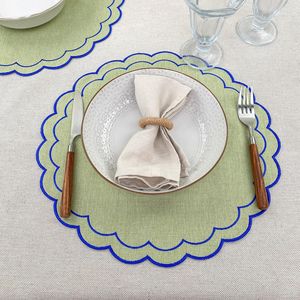 Set di 4 tovagliette in lino e cotone con ricamo floreale a festoni, 38 cm, tessuto con trama in lino naturale, lavabili in lavatrice - Product Image 5