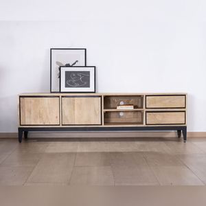 Mueble TV Vandana Silver Spirit bicolor de madera de mango con puertas, nichos y cajones Bocca 180 cm - Product Image 4