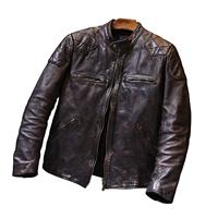 Blouson zippé en cuir de mouton souple de haute qualité pour homme, style rétro personnalisé, effet vieilli, coupe ajustée, col montant, idéal pour l'hiver
