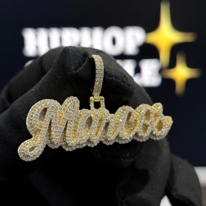 <b>Custom</b> Double Layer Script <b>Name</b> Pendant 925 Sterling Silver VVS Moissanite Fully Iced Hip Hop <b>Necklace</b> Yellow Gold Pave Designer - Product Image 5