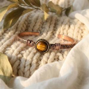 <b>Copper</b> Tiger Eye <b>Bracelet</b> Handcrafted Cuff Bohemian Gemstone Jewelry Unisex Antique Style Artisan Gift - Product Image 2