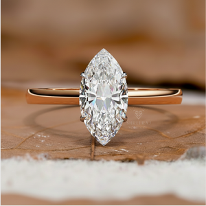 Anillo de Compromiso con Diamante Cultivado en Laboratorio de Corte Marquesa de 0.80/1.00 Quilates, E/VVS2, Certificado IGI, Oro Sólido de 14K/18K, Chapado en Rodio - Product Image 1