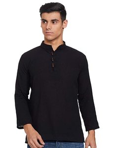 <b>Men's</b> Lightweight Cotton Nepali <b>Kurta</b> Short Length Full Sleeve Summer Tunic Adults Breathable Indian Pakistani Quick Dry - Product Image 4