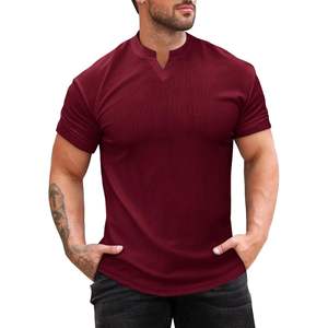 2025เสื้อโชว์กล้ามคอวีของผู้ชายเสื้อยืดแขนสั้นลำลองยืดแบบลำลองสำหรับออกกำลังกายยิมนาสติกเสื้อผ้าลำลอง - Product Image 4