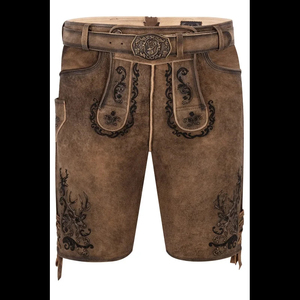Shorts bavarois pour hommes en daim de chèvre à carreaux, aspect vieilli, taille mi-haute, respirants, pour l'Oktoberfest, toutes tailles - Product Image 1
