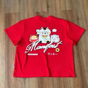 Camiseta Casual de Cuello Redondo y Manga Corta para Mujer, Talla Grande, 100% Algodón Jersey, con Estampado de Personajes en Rojo y Amarillo - Product Image 1