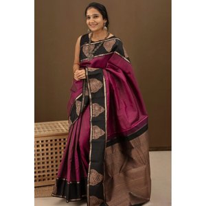 BANARASI A LA MODA SEDA SUAVE ZARI TEJIDO TRABAJO SAREE CON BLUSA DESCOSADA VINO - Product Image 1