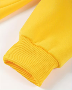 Men's Yellow Hoodie Sweatpants Set Solid Color Casual Breathable 380g Autumn Wear Polyester/Cotton French Terry Knitted Fabric - Product Image 4