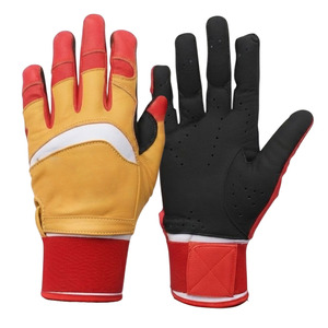 Leather Batting <b>Gloves</b> <b>Red</b> Yellow Black Breathable Hook And Loop Closure Unisex Adult Training <b>Glove</b> - Product Image 1