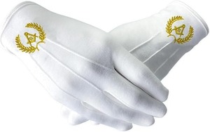 Guantes Blancos de la Gran Logia Masónica, Accesorio de Regalia de la Francmasonería, Tela de Algodón Blanca, Un Par, Gran Logia - Product Image 6