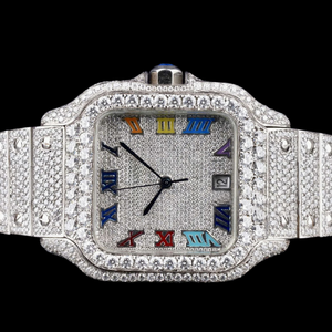 Montre à quartz tendance la plus vendue, incrustée de diamants Moissanite, cadran carré avec chiffres romains, personnalisée et éblouissante - Product Image 3