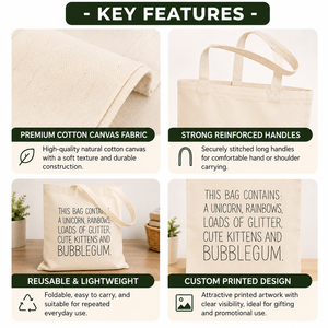 Eco-Friendly Canvas Cotton <b>Tote</b> Shopping <b>Bag</b> Full Print Screen Heavy Duty Recycled Canvas with Custom Logo Print <b>Extra</b> <b>Large</b> - Product Image 4