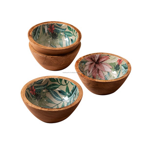 Cuenco para servir ensalada de forma redonda de Calidad exclusiva, cuenco de madera maciza de diseño único para decoración del hogar, proveedor indio - Product Image 3