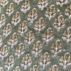Tela de algodón estampada a mano – Pequeño estampado floral Buti |   Textil Tradicional Indio Color Verde Salvia - Product Image 1