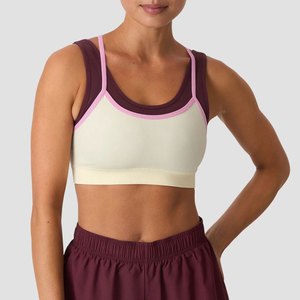 Haut de sport côtelé pour femme, conception double couche, dos croisé, coupe ajustée, respirant, anti-transpiration, haute résistance - Product Image 1